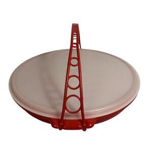 Vintage Tupperware 405 Red Party Veggie Divided Round Tray with Lid Handle